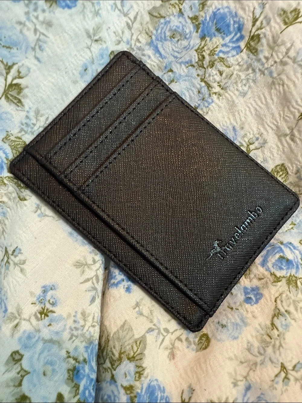 Travelambo Men’s Cross Grain Black Slim Card Holder Minimalist